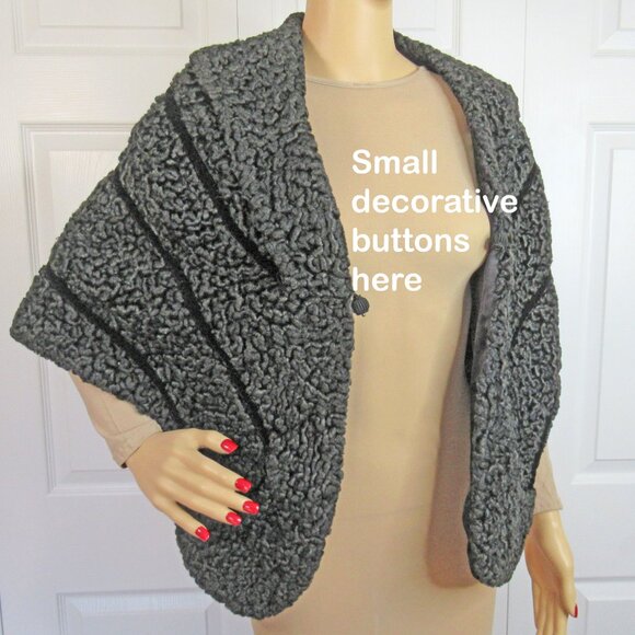 1950's Black Curly Persian lambswool Fur Stole / Dressy Wrap, Mid century style - Picture 6 of 12